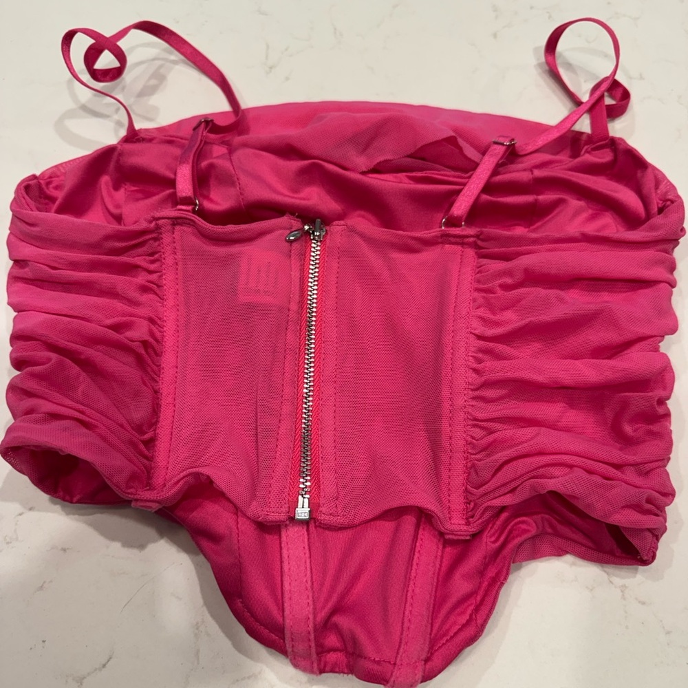 Pink Ruched Crop Top - Picture 2 of 3